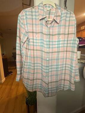 Caslon Plaid Linen Blend Button Up Shirt Pastel Colors Small 2-6